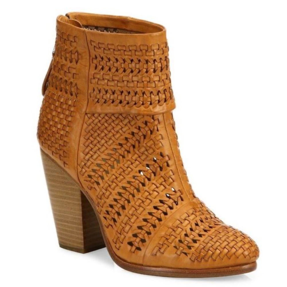 Rag & Bone Newbury Woven Leather Booties Ankle Boots Heel Tan Brown 7